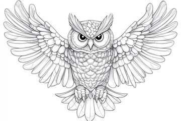 Obraz premium Monochrome illustration of a majestic owl in flight.