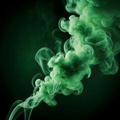 Abstract Green Smoke Swirls on Black Background