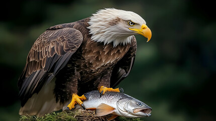 Fototapeta premium Bald Eagle Holding Fish In Forest