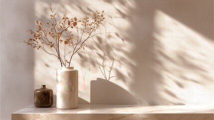 Elegant minimalist decor with autumn branches in soft light.