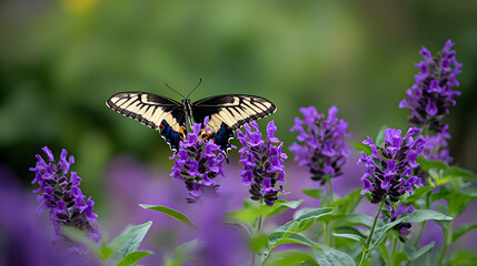Butterfly On Purple Flowers