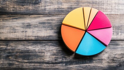 Colorful pie chart on wooden background
