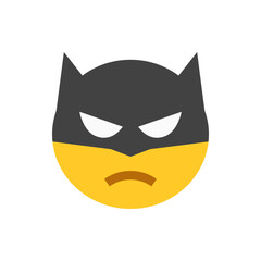 Illustration of an angry superhero emoji with a black mask and yellow face on a white background