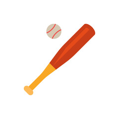 Illustration of a baseball bat with a brown handle and a baseball with red seams on a white background