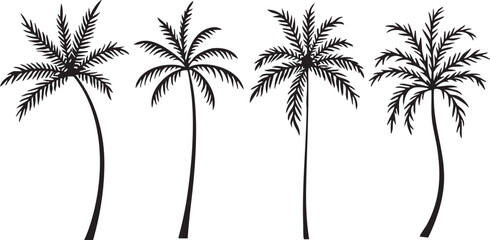 Obraz premium silhouette tree line drawing set, Side view, set of graphics trees elements outline symbol for architecture and landscape design drawing. Vector illustration in stroke fill in white. Tropica