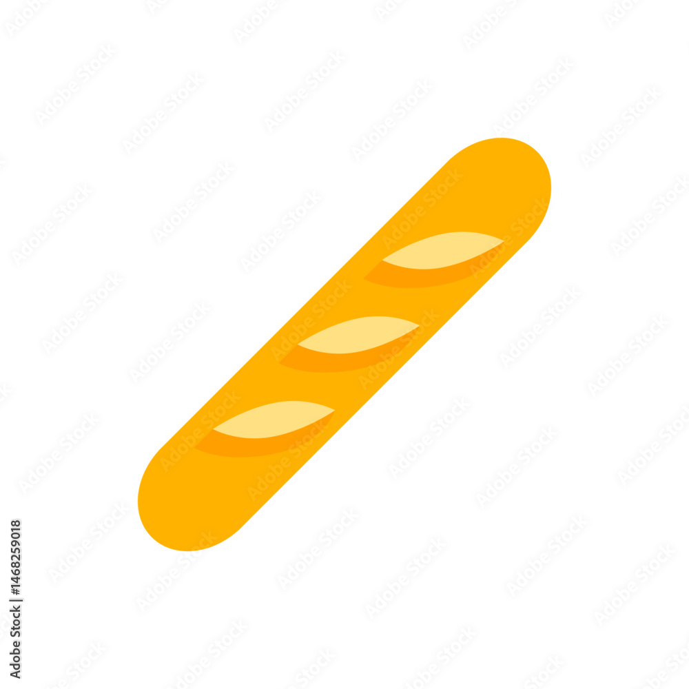 Poster illustration of a baguette with three light yellow markings on a yellow background in a simple style