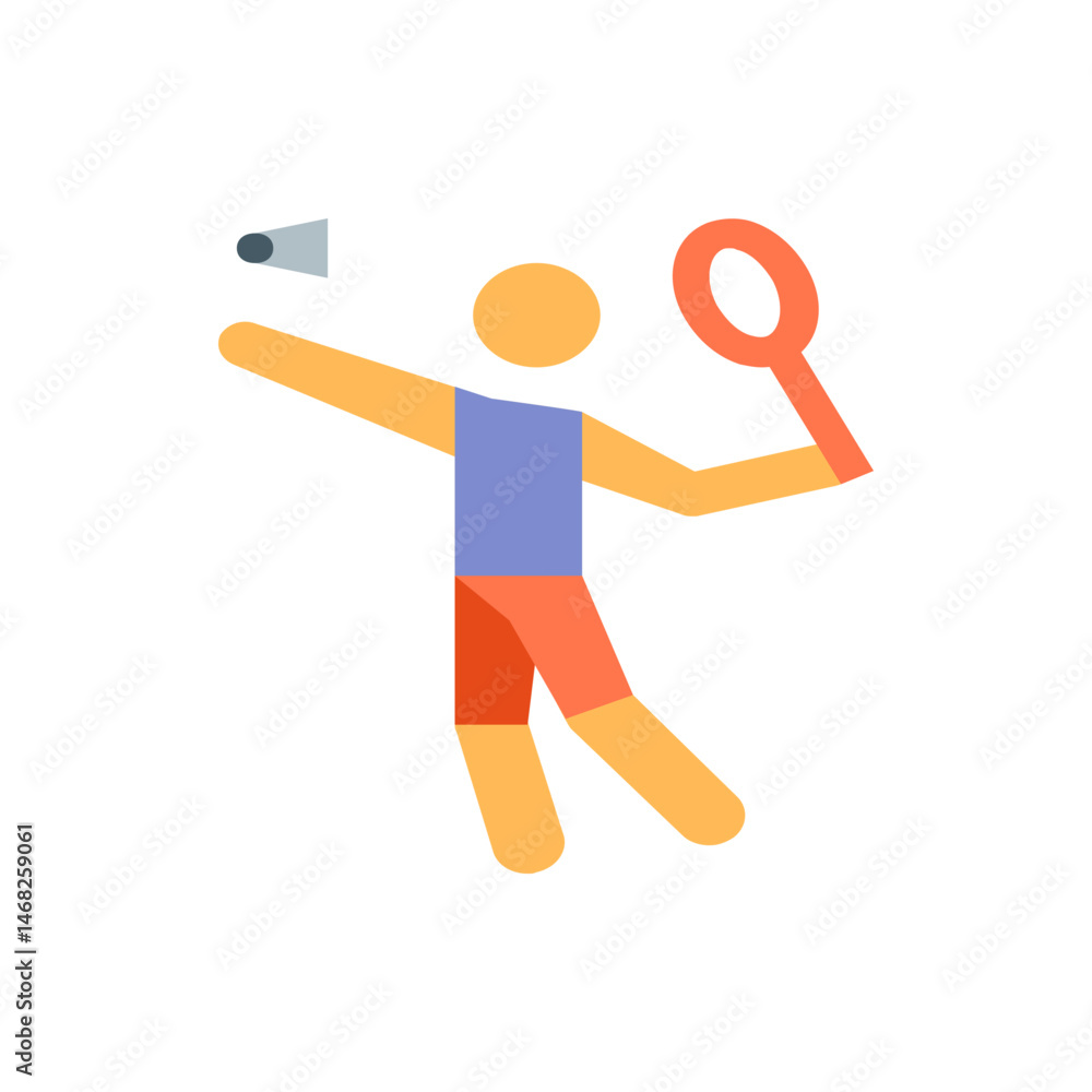 Aufkleber illustration of a badminton player with orange racket about to hit a shuttlecock in a dynamic pose