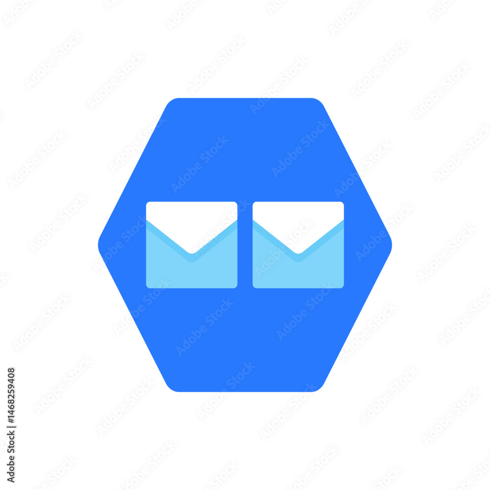 Poster two envelopes displayed in a blue hexagon shape representing communication and notification icons de