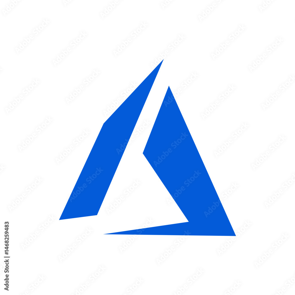 Poster blue geometric shape resembling a mountain with a sharp peak and a triangular cutout design element
