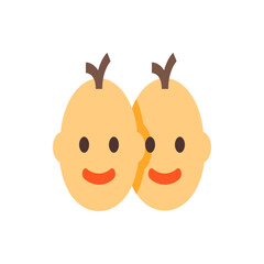 Illustration of two identical baby faces with brown hair tufts and smiling expressions side by side image