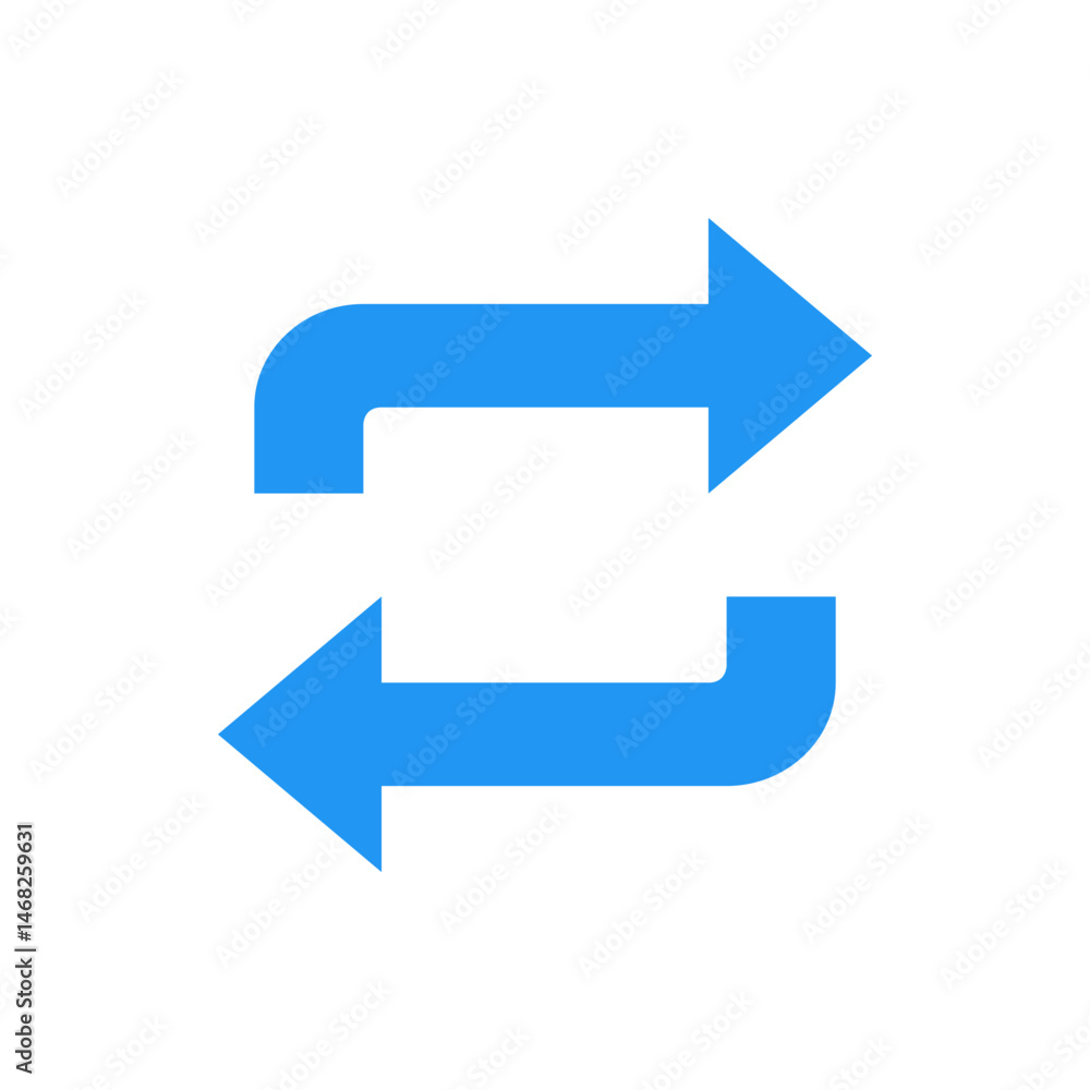 Poster illustration of a pair of blue arrows one pointing right and the other pointing left in a loop shape