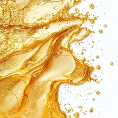 Fototapeta premium Breathtaking Metallic Gold Liquid Splash and Drip Abstract Art Design Background with Shimmering Shiny Lustrous Textured Patterns and Waves