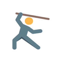 Stick figure wielding a brown rod with an orange circle for a head in dynamic action pose illustration