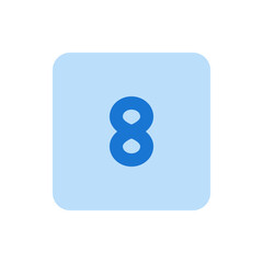 A light blue square with rounded corners containing a dark blue number eight centered in the square shape