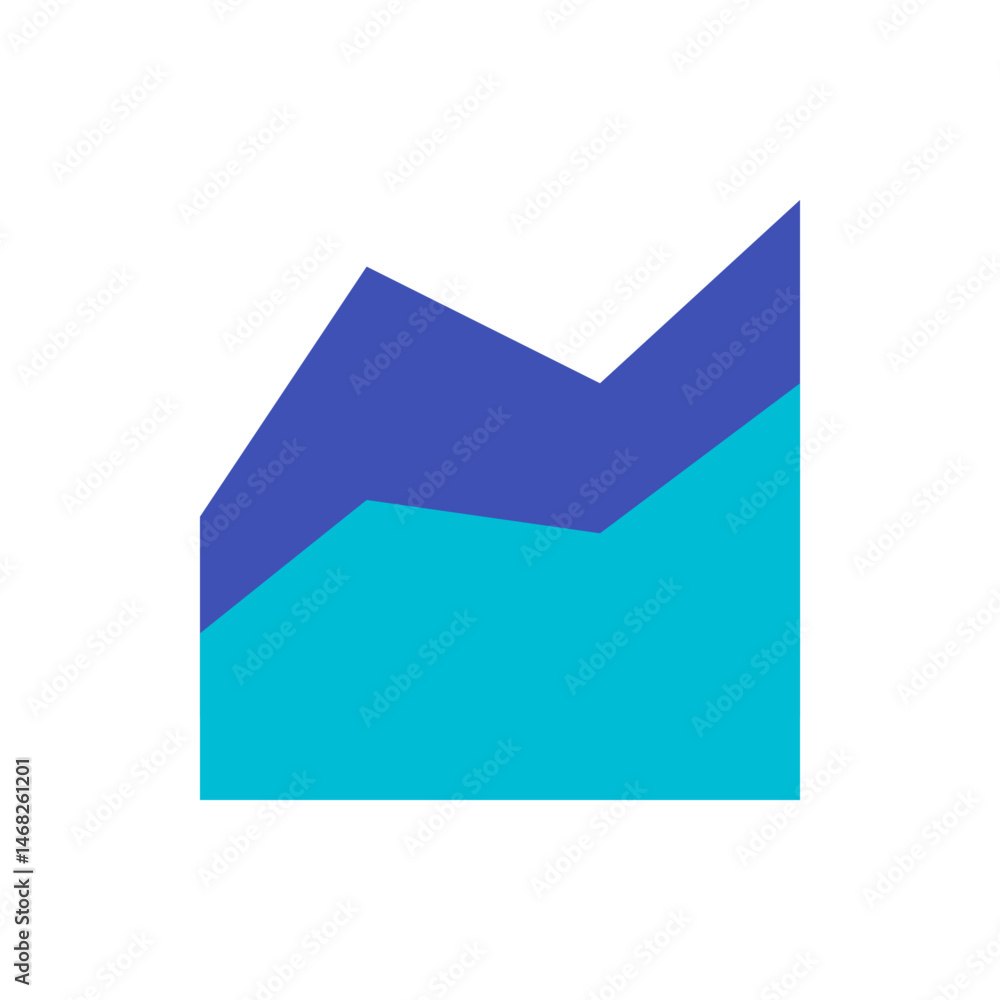 Poster two color block diagram showing an upward trend with a peak and a slight dip in the upper color bloc