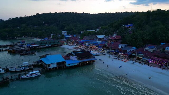 9.3.25 Koh Touch khm, beach restaurants night. Lovely aerial view flight drone