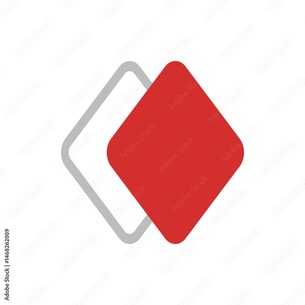 Poster overlapping rounded square shapes in red and gray creating a simple graphic design with clean lines