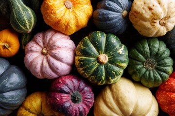 A colorful assortment of vibrant autumn pumpkins.