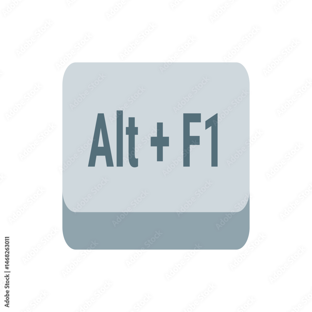Poster illustration of a grey computer key with rounded corners displaying the text alt plus f one in grey 
