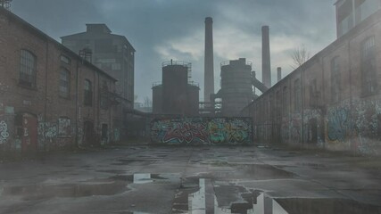 Abandoned industrial site reflecting moody atmosphere and graffiti - Powered by Adobe