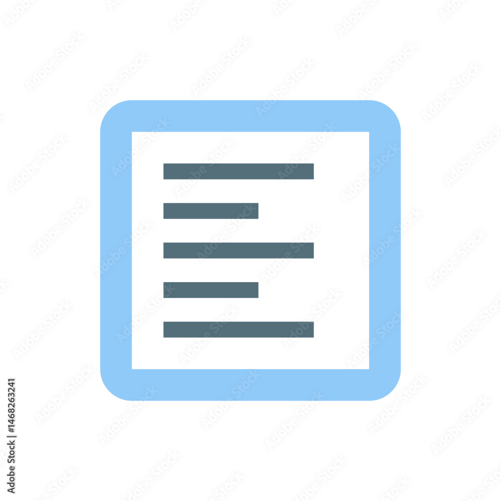 Poster illustration of a document icon with horizontal lines inside a blue rounded square shape design elem
