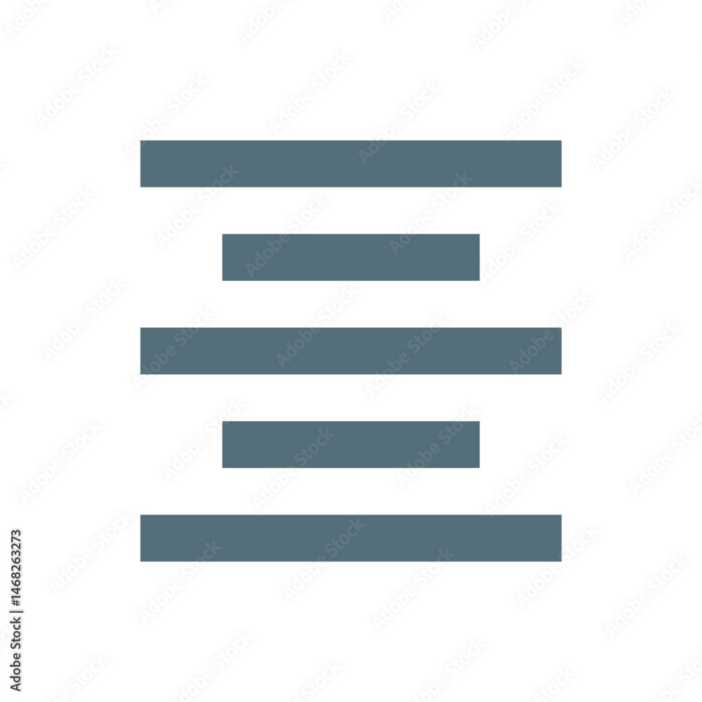Poster five horizontal dark cyan bars of varying lengths arranged symmetrically on a white background desig