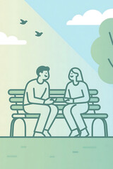 Illustration of two people sitting and talking to each other