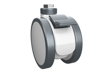 Hospital Medical Casters Twin Wheel Castor with Urethane Wheels, Brake Mechanism, and Threaded Stem, Double Wheel Swivel Castor, Polyurethane Tires and Locking Brake on a PNG Transparent Background