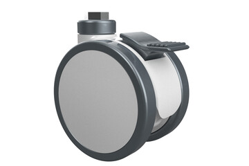 Hospital Medical Casters Twin Wheel Castor with Urethane Wheels, Brake Mechanism, and Threaded Stem, Double Wheel Swivel Castor, Polyurethane Tires and Locking Brake on a PNG Transparent Background