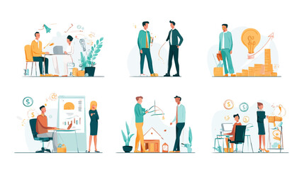 Mini business entrepreneur concepts simple vector on white background  -  