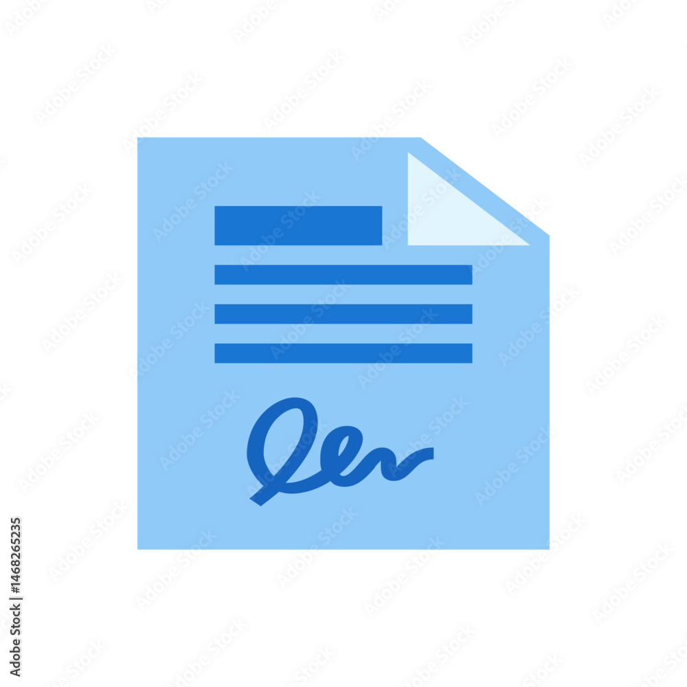 Poster illustration of a light blue document with a signature and lines indicating text on a white backgrou