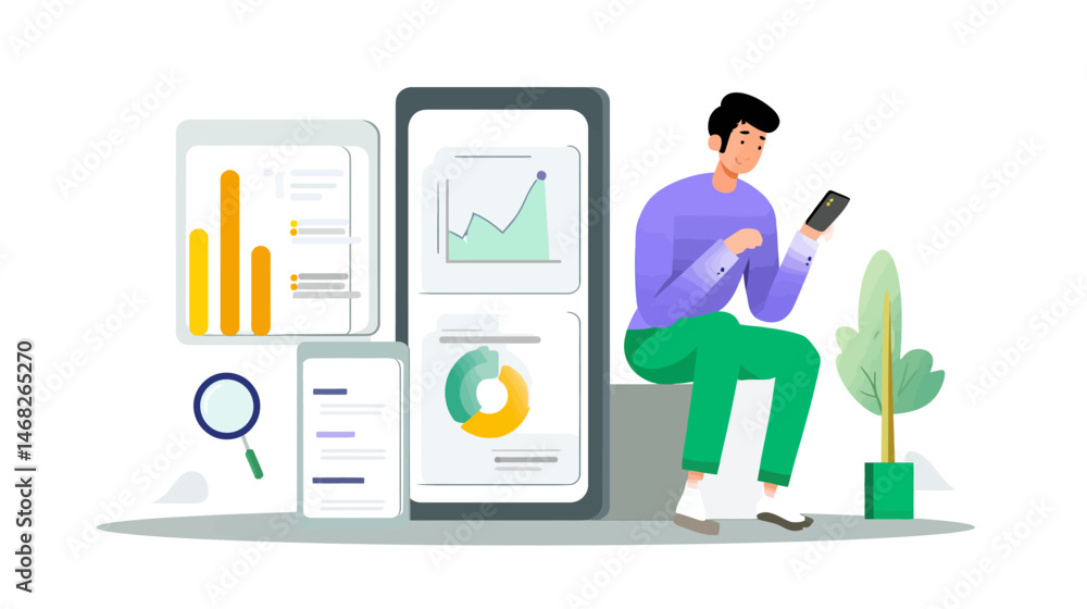 Poster mobile data collection concept simple vector on white background -