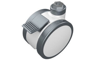 Hospital Medical Casters Twin Wheel Castor with Urethane Wheels, Brake Mechanism, and Threaded Stem, Double Wheel Swivel Castor, Polyurethane Tires and Locking Brake on a PNG Transparent Background