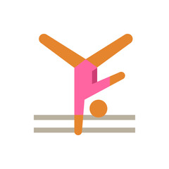 Illustration of a gymnast performing a handstand on a balance beam with a ball in a minimalist style