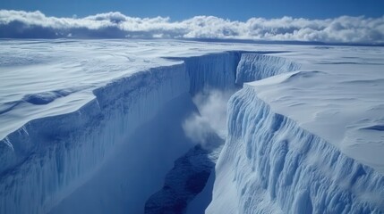 Frozen chasm in a vast white landscape.