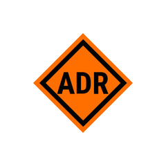Orange diamond shaped sign with black border and adr text indicating dangerous goods transport regulation