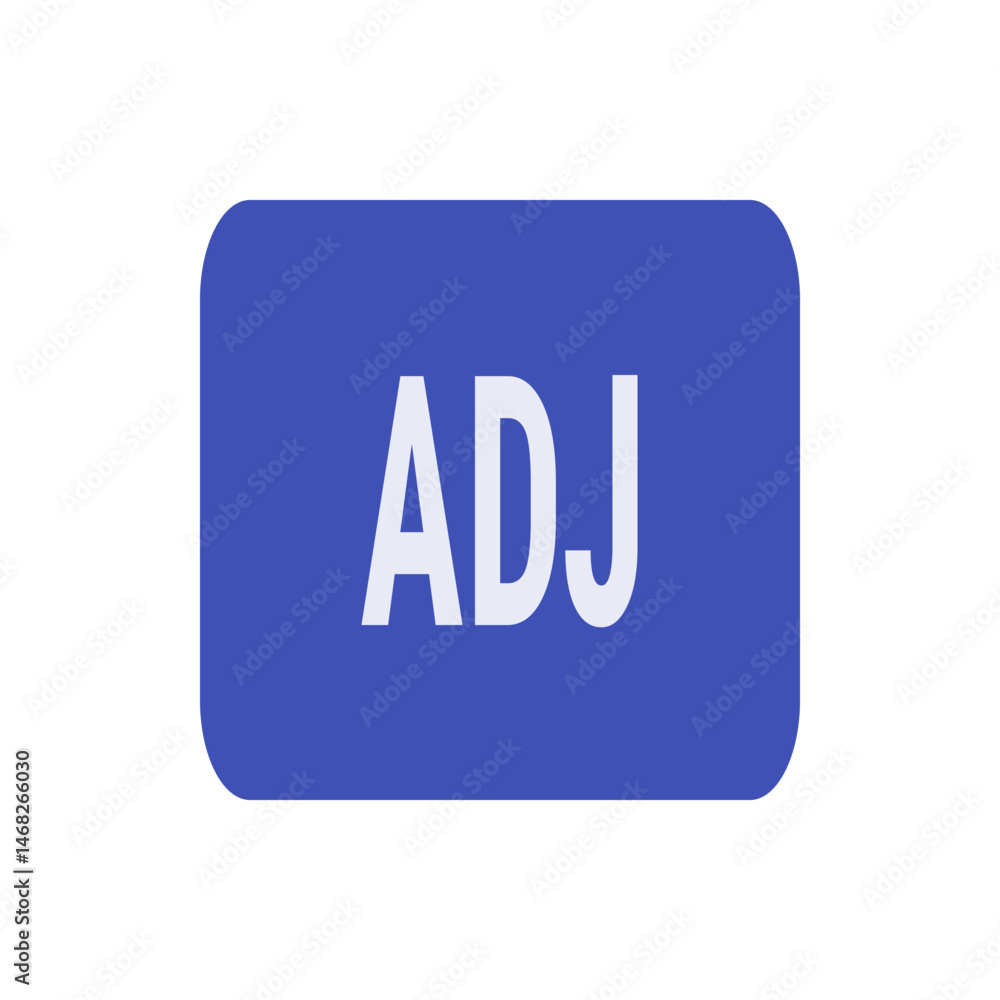 Poster a blue rectangle with rounded corners displaying the letters adj in white against the blue backgroun