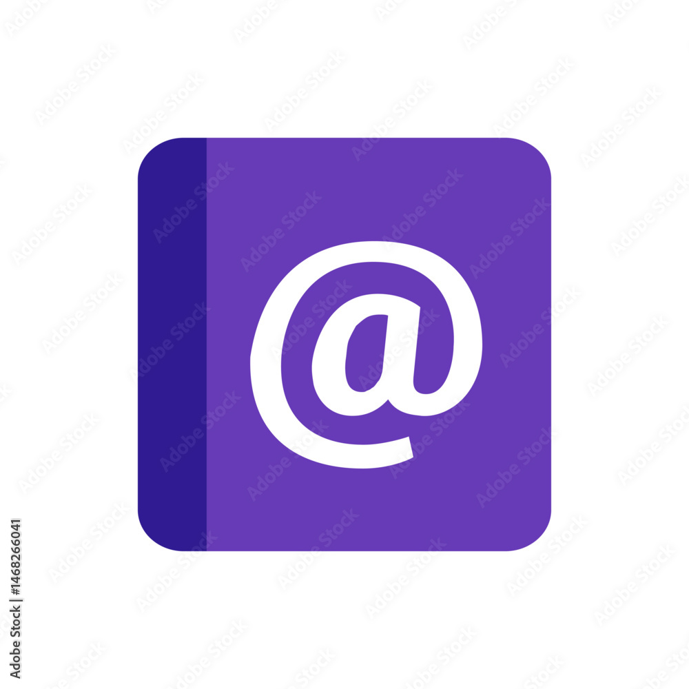 Poster white at symbol on a rounded square with a purple background representing email communication icon