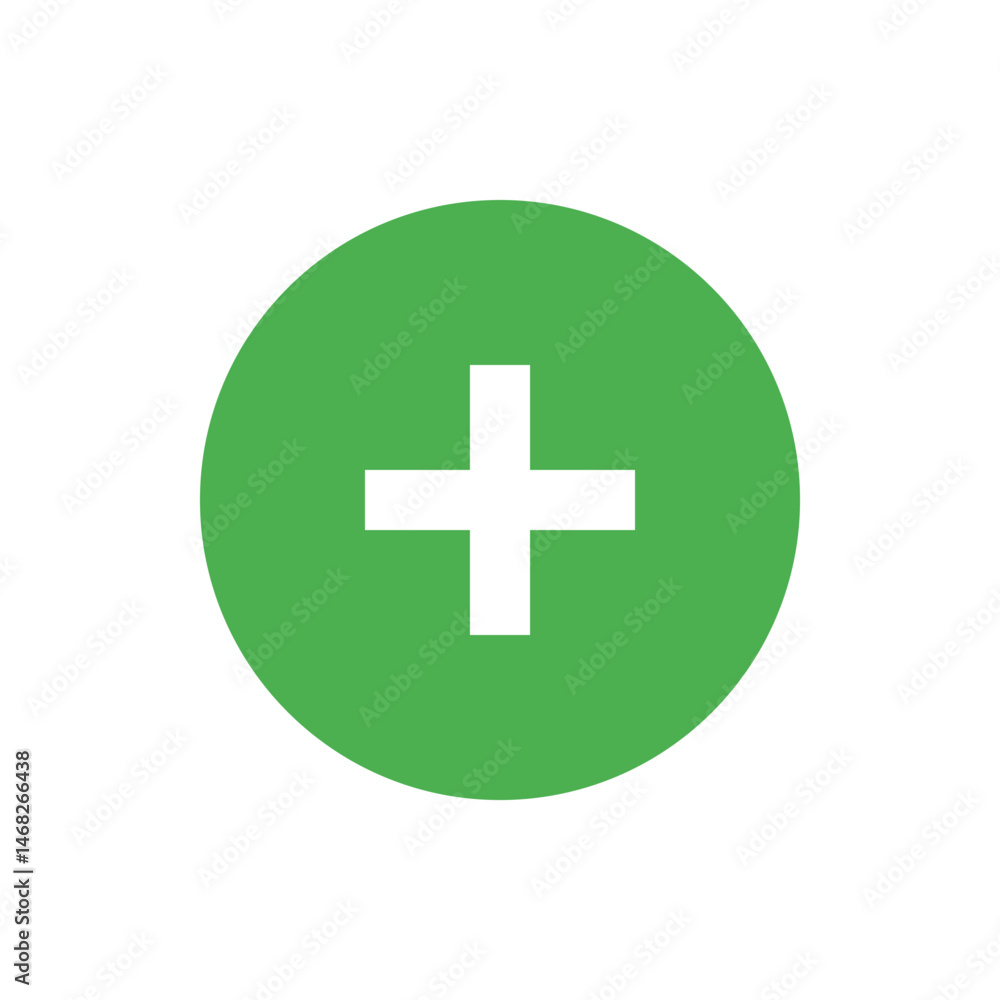 Poster green circle containing a white plus sign centered within the circular shape in a simple illustratio