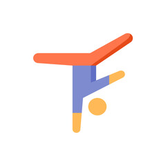 Illustration of a person doing a handstand with one arm extended and a ball floating nearby in color