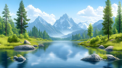 Peaceful mountain river landscape image
