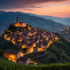 Tuscan Hilltop Town at Sunset