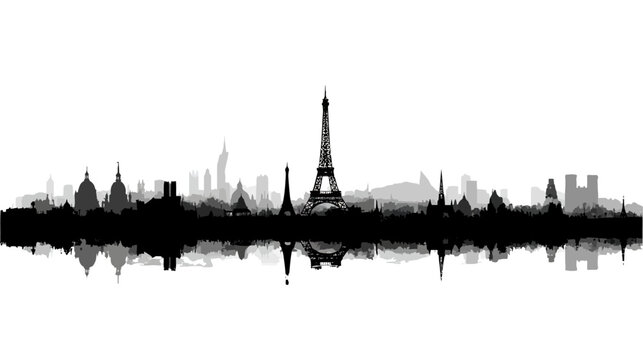 A simple silhouette vector of the Paris skyline is isolated against a white background.