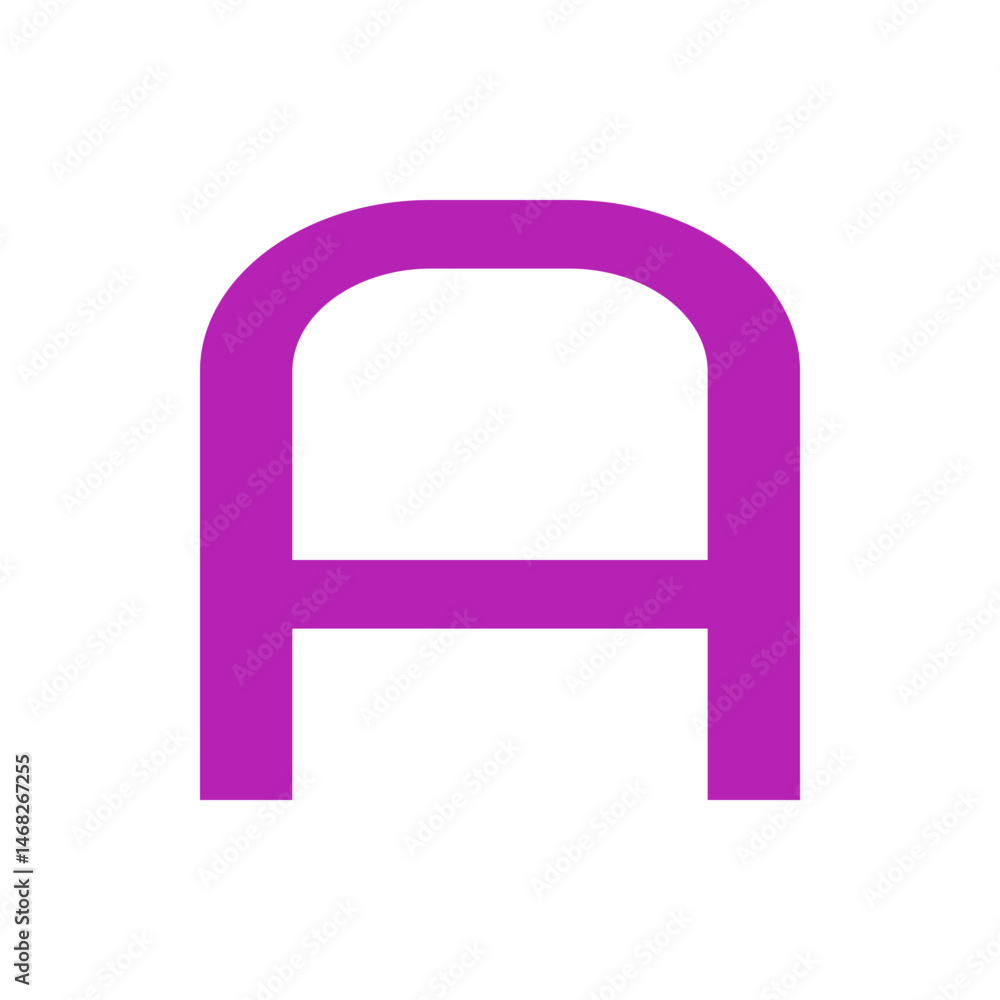 Poster a stylized purple letter a with rounded top and sharp edges on a white background in a simple design