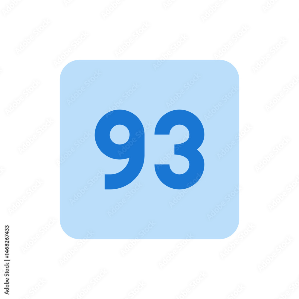 Poster the image shows the number ninety three in blue color on a light blue rounded cornered square backgr