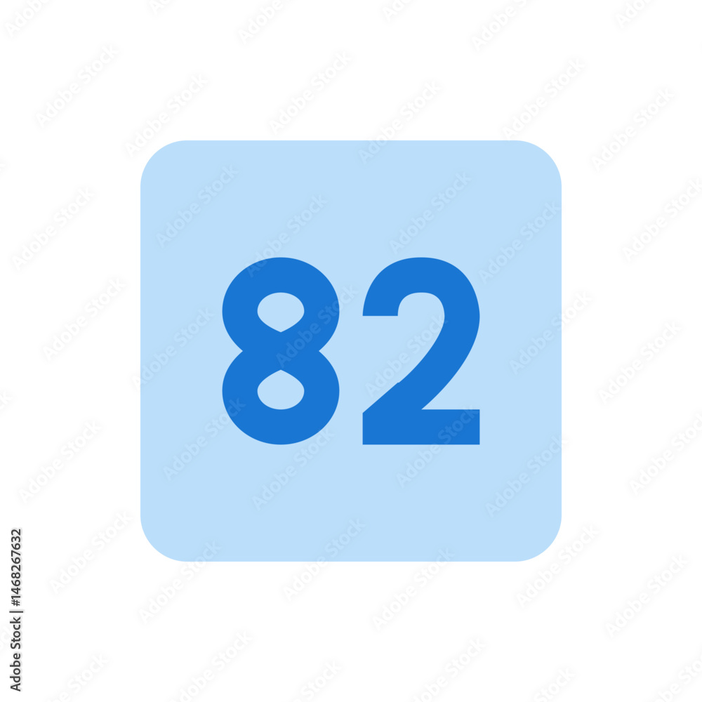 Poster a light blue square with rounded corners displaying the number eighty two in a darker shade of blue 