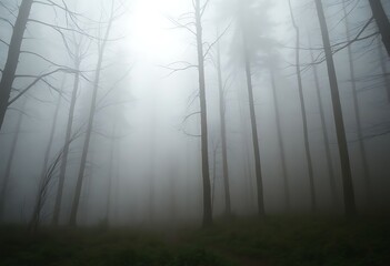 Obraz premium foggy forest filled with lots of trees