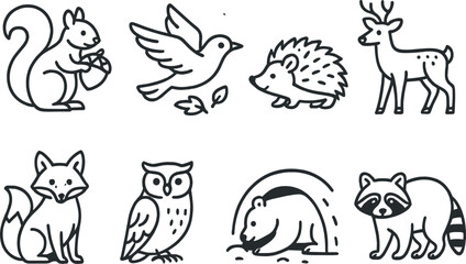 Naklejka premium Wildlife line icons set: outline, linear, animal and nature-inspired symbols