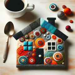 felt art patchwork, small house. New home, business, investment and real estate concept