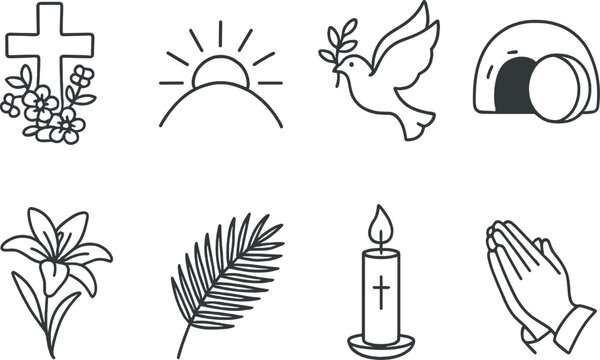 Easter and christian symbols line icons set – outline, religious, faith-themed collection